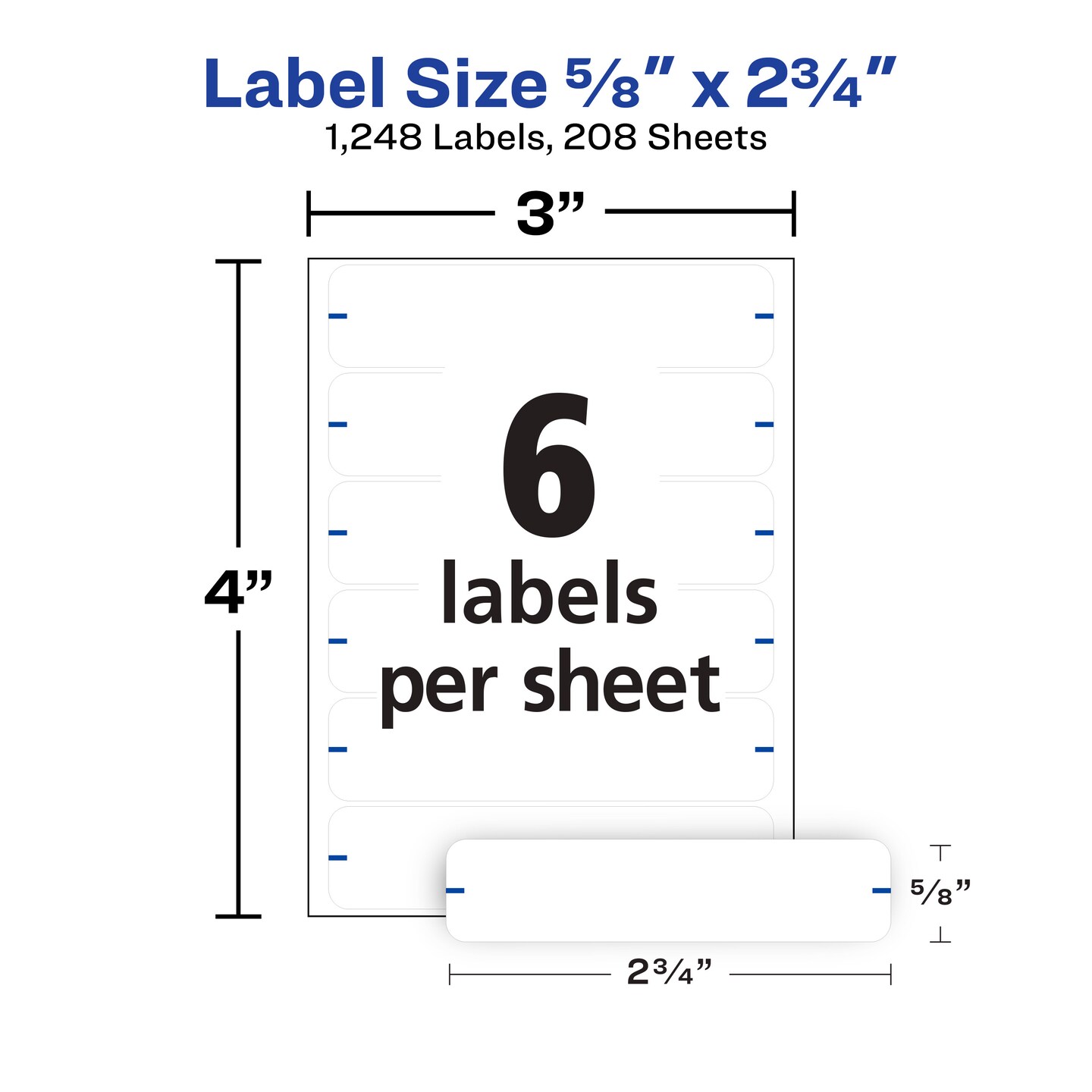 Avery File Folder Labels, 5/8&#x22; x 2-3/4&#x22;, White, Non-Printable, 8 Packs, 1,248 Blank Labels Total (21925)