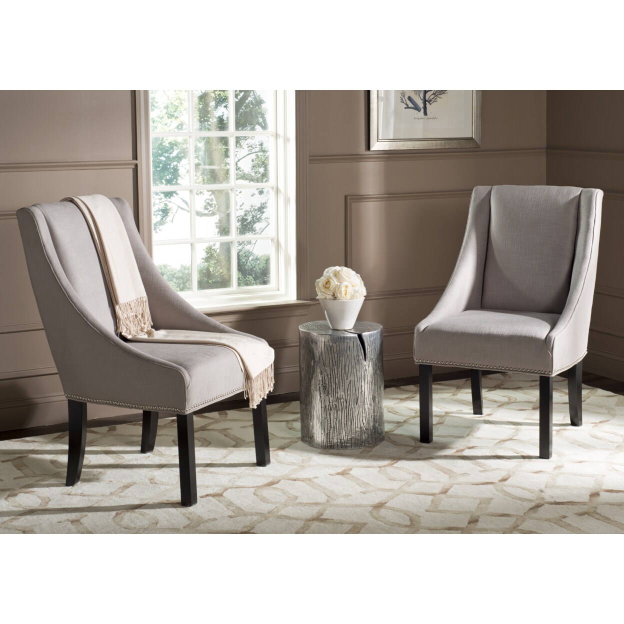 Safavieh   Morris 20&#x27;&#x27;H Sloping Arm Dining Chair Set of 2 Oyster Grey