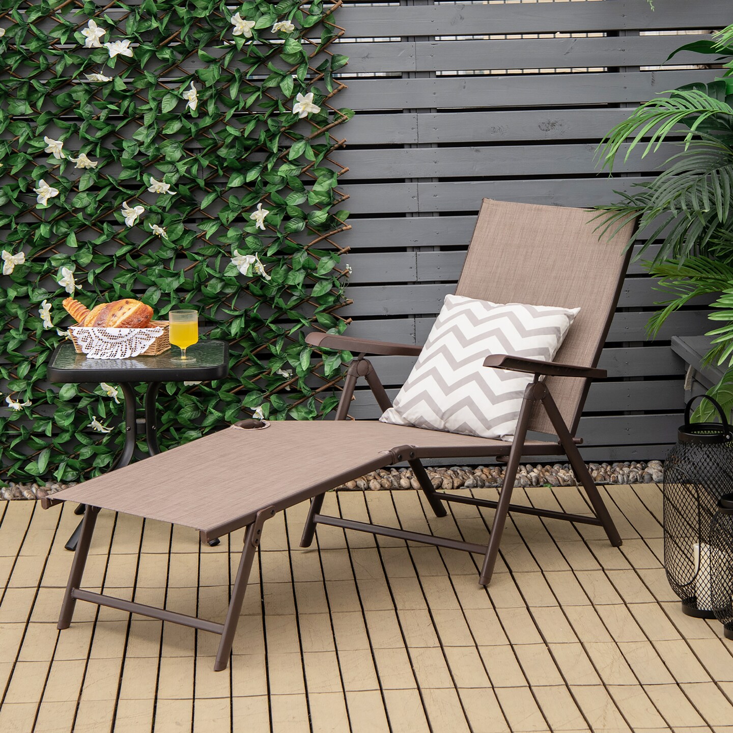 Costway Patio Folding Chaise Lounge Chair Outdoor Portable Reclining Lounger Beach Black\Brown\Grey
