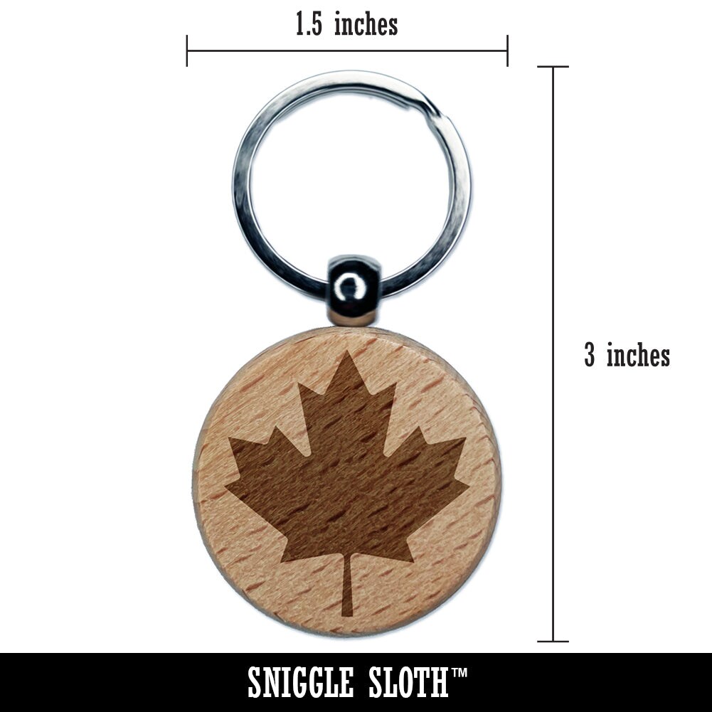 Canada Maple Leaf Engraved Wood Round Keychain Tag Charm