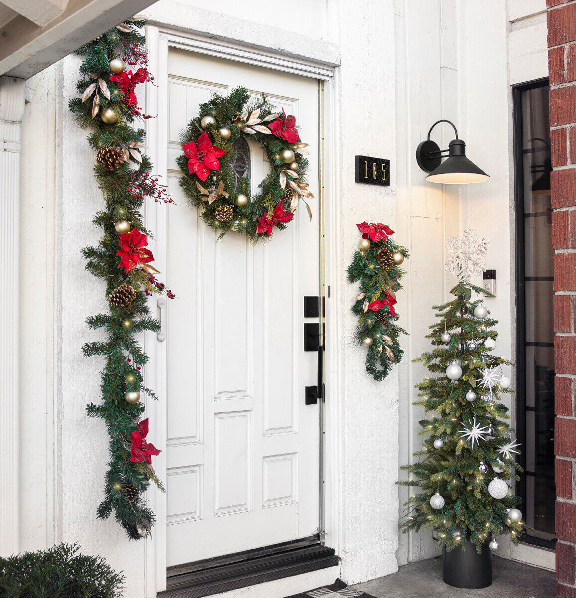 Red and Gold Christmas Garland with LED Lights