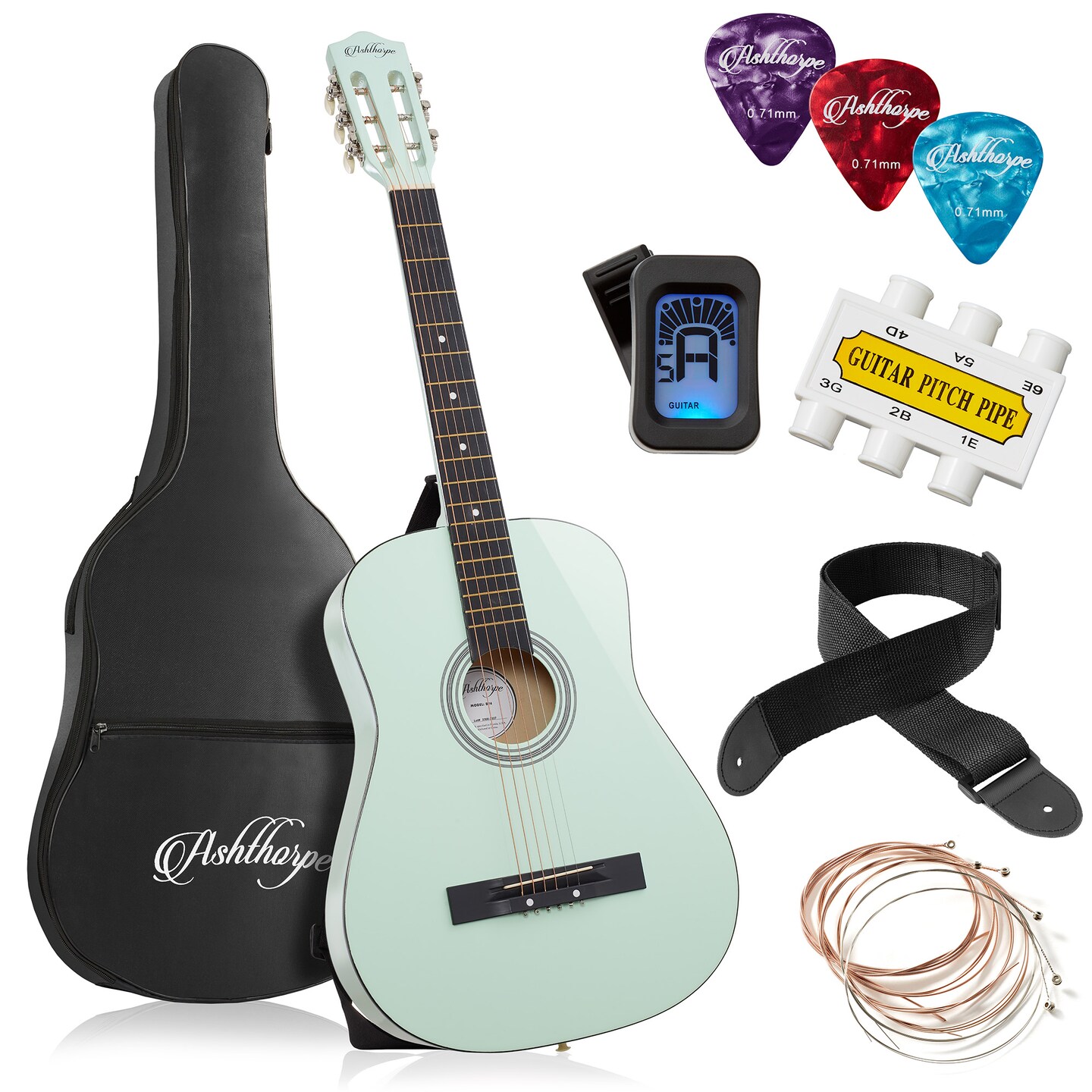 Ashthorpe Beginner Acoustic Guitar Package, Basic Starter Kit w/ Gig Bag, Strings, Strap, Tuner, Picks