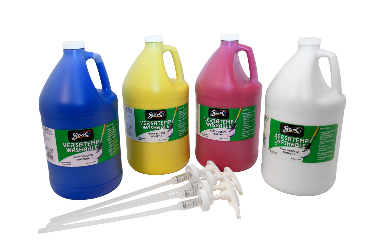 Sax Versatemp Washable Heavy Bodied Tempera with Pumps, Assorted Colors, Set of 4 Gallons