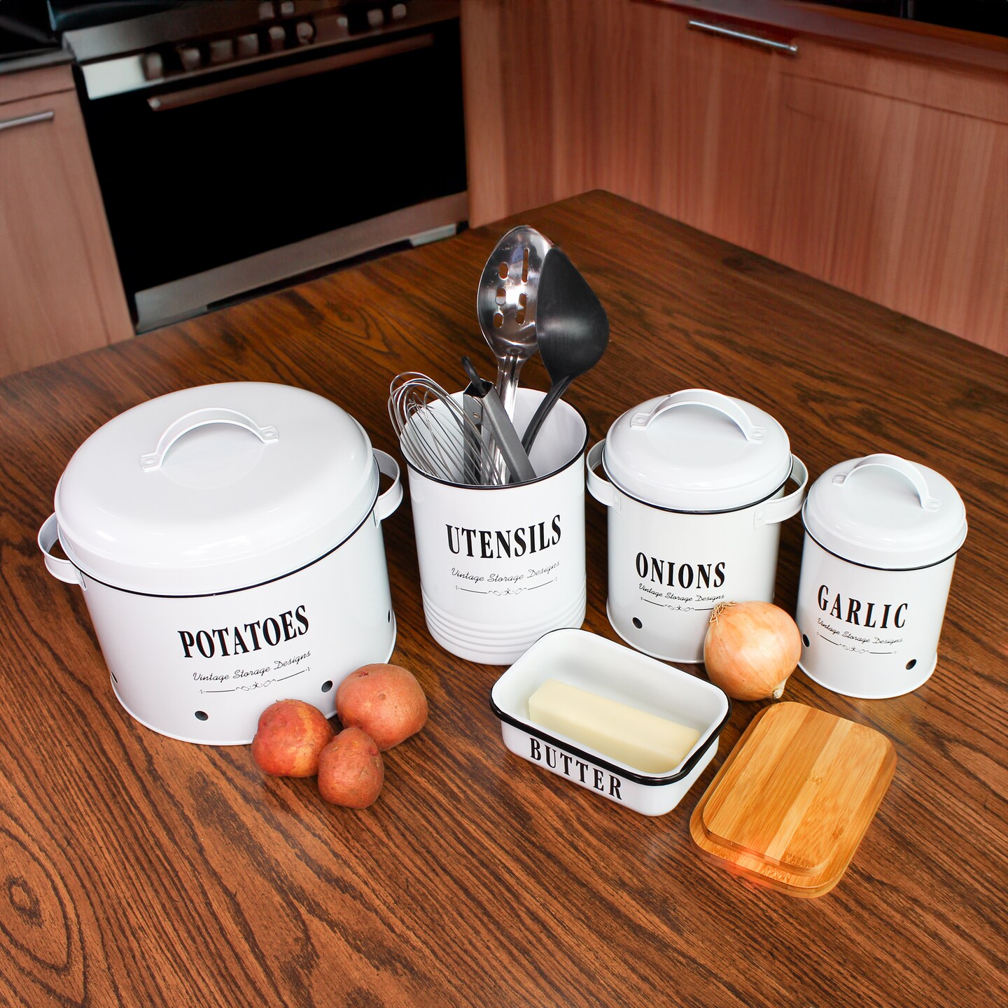 7Penn Cooking Utensil Holder - Covered Butter Dish - Garlic Onion Potato Storage
