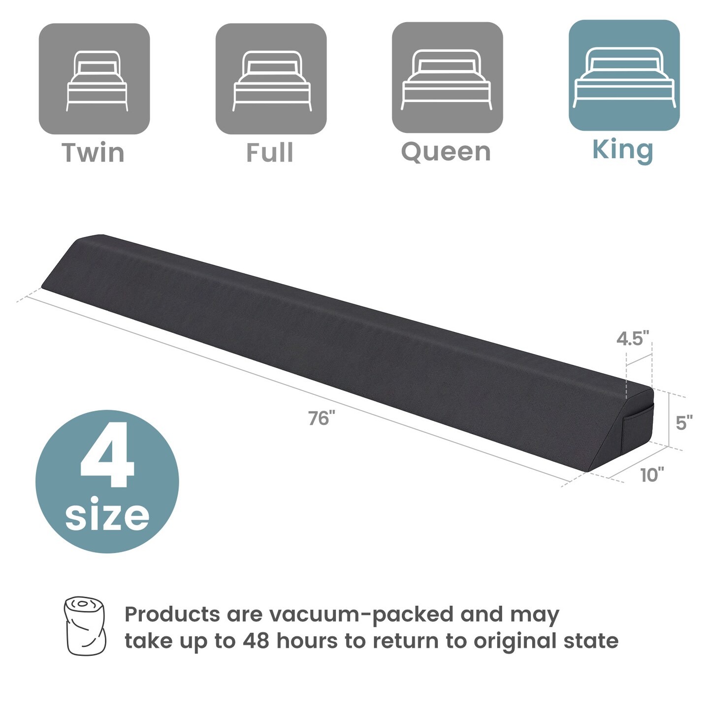 Costway Twin/Full/Queen/King Bed Wedge Pillow with Tablet Pillow Stand Side Pockets Support for Back Grey