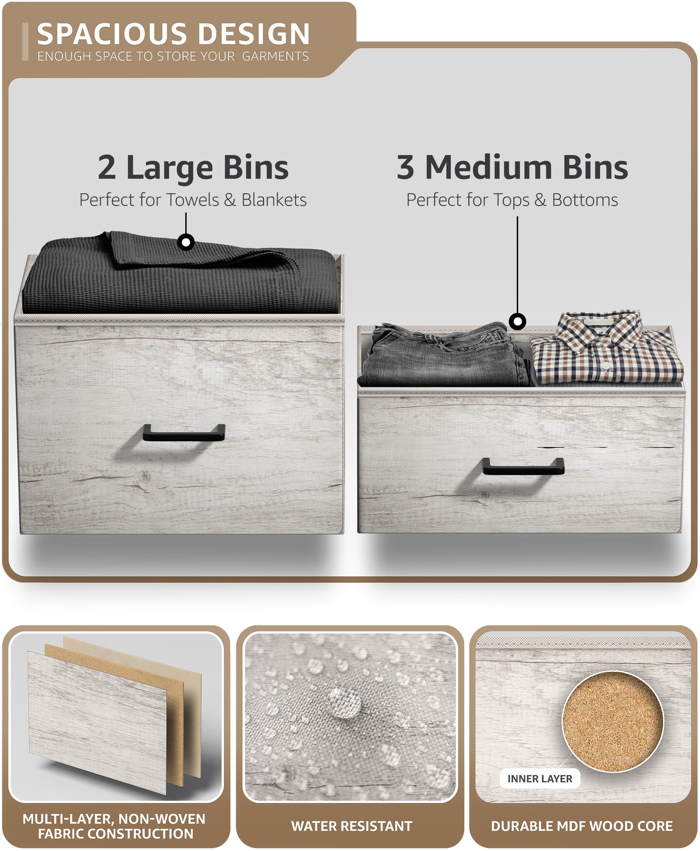 Sorbus Dresser with 5 Drawers - Storage Chest Organizer with Steel Frame, Wood Top, Handles, Fabric Bins