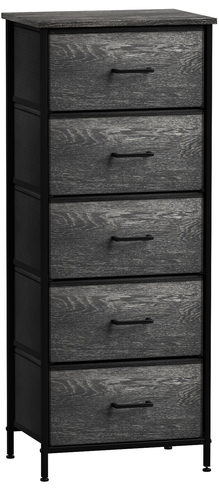 Sorbus Narrow 5 Drawers Nightstand with Steel Frame, Wood Top, Easy Pull Fabric Bins for Home, Bedroom, Office & Dorm