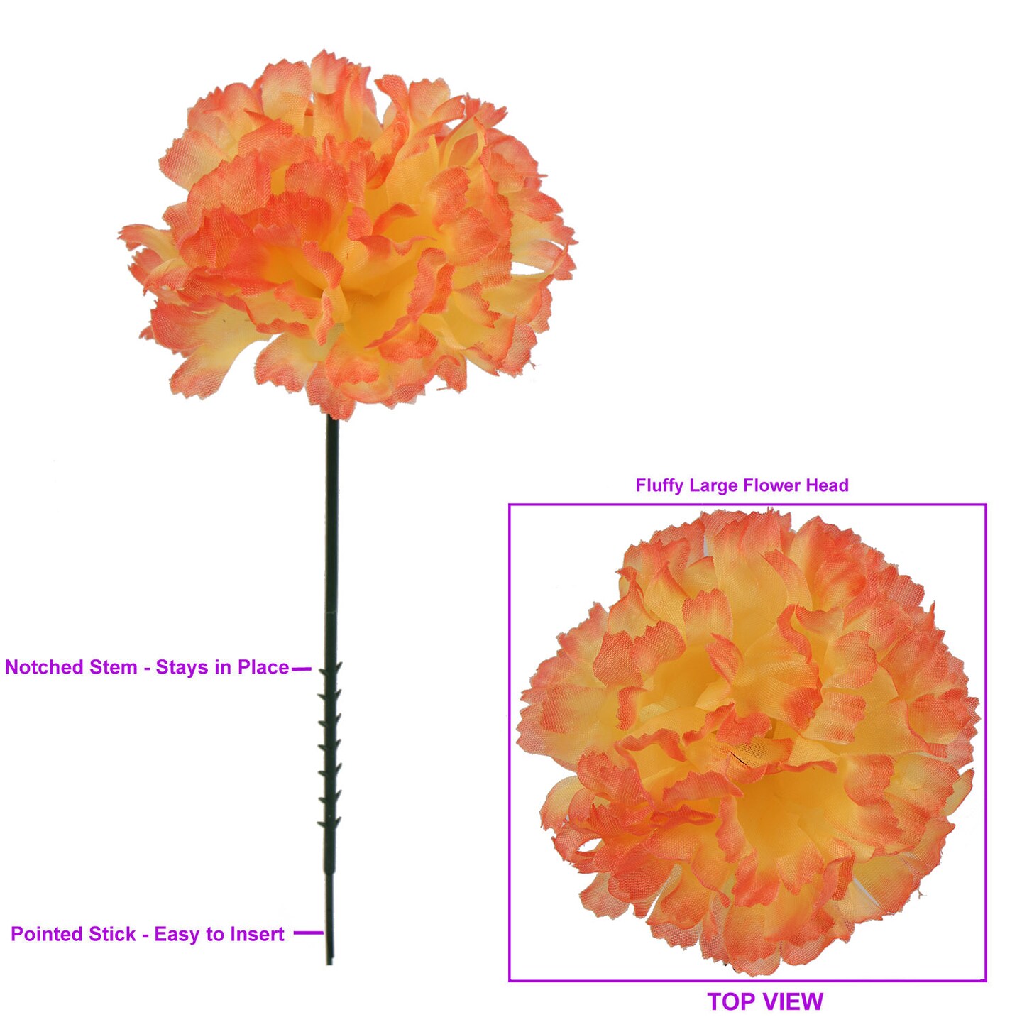 Artificial Carnation Picks, 5&#x22; Long, 3.5&#x22; Wide, Box of 200, Orange, Realistic Silk Flowers, Floral Picks, Parties &#x26; Events, Home &#x26; Office Decor, Floral Home by Artificial Flowers