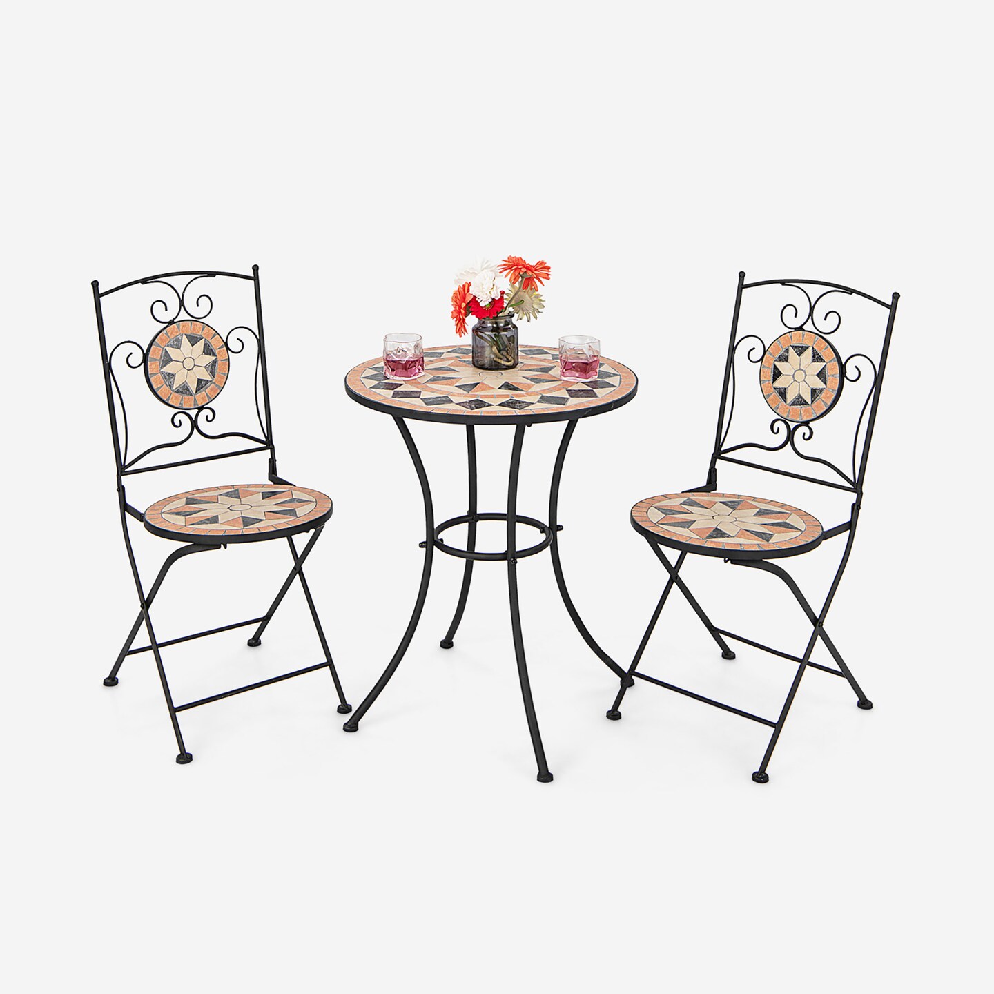 3pcs Patio Bistro Set Outdoor Patio Conversation Furniture Folding Dining Garden