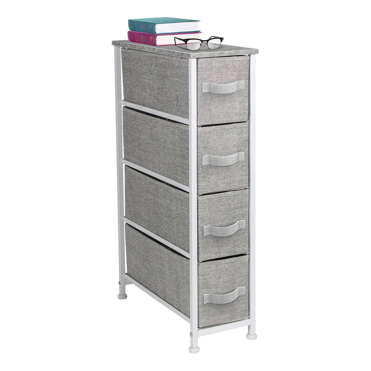 Sorbus 4 Drawers Narrow Dresser - with Steel Frame, Wood Top & Easy Pull Fabric Bins for Small Spaces, Closets, Bedroom, Bathroom & Laundry