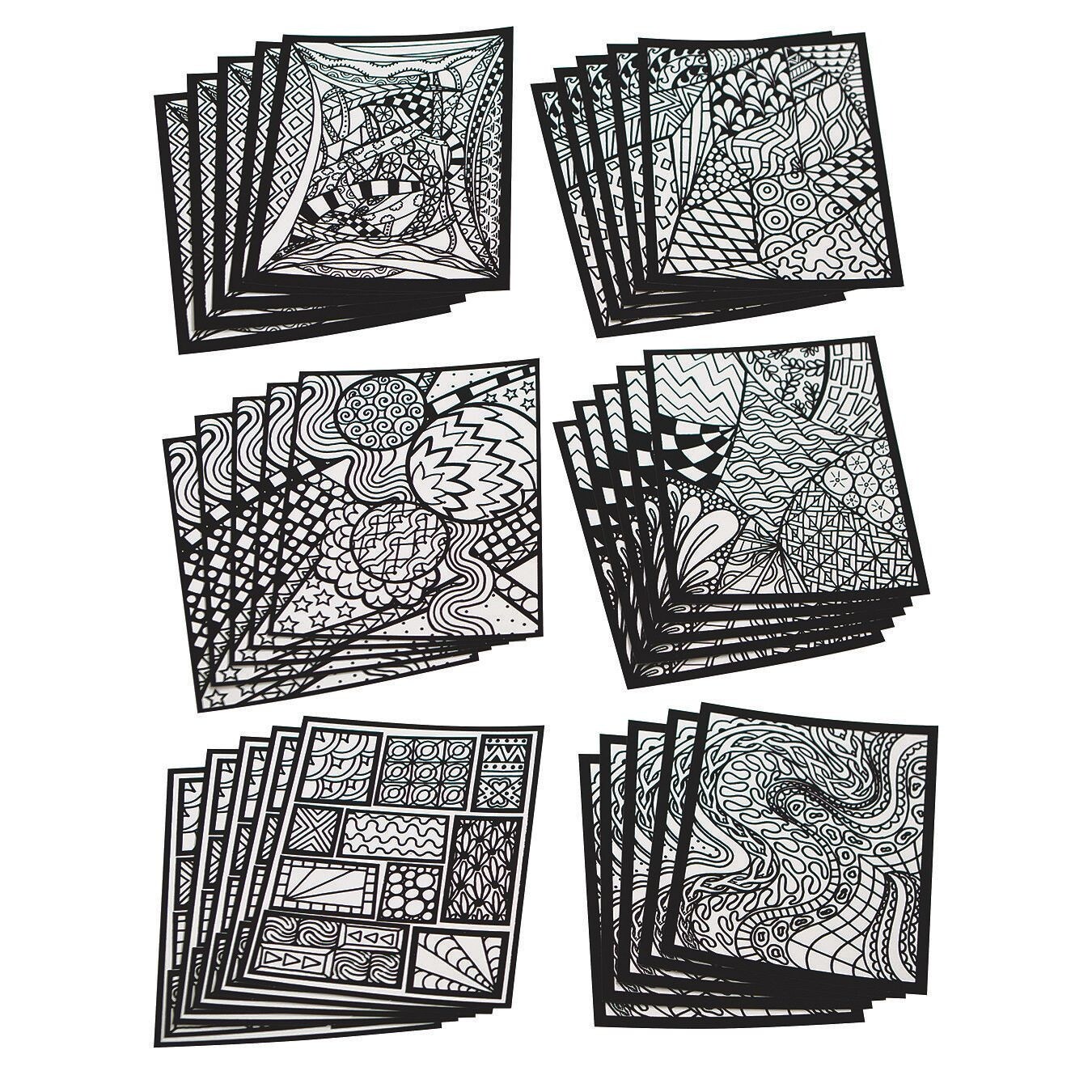 S&S Worldwide Abstract Velvet Art Posters, 5 each of 6 Designs, Designs to Appeal To Everyone, Kids, Adults, Boys, Girls, Color With Markers or Colored Pencils, 8" x 10" Cardstock, Pack of 30.