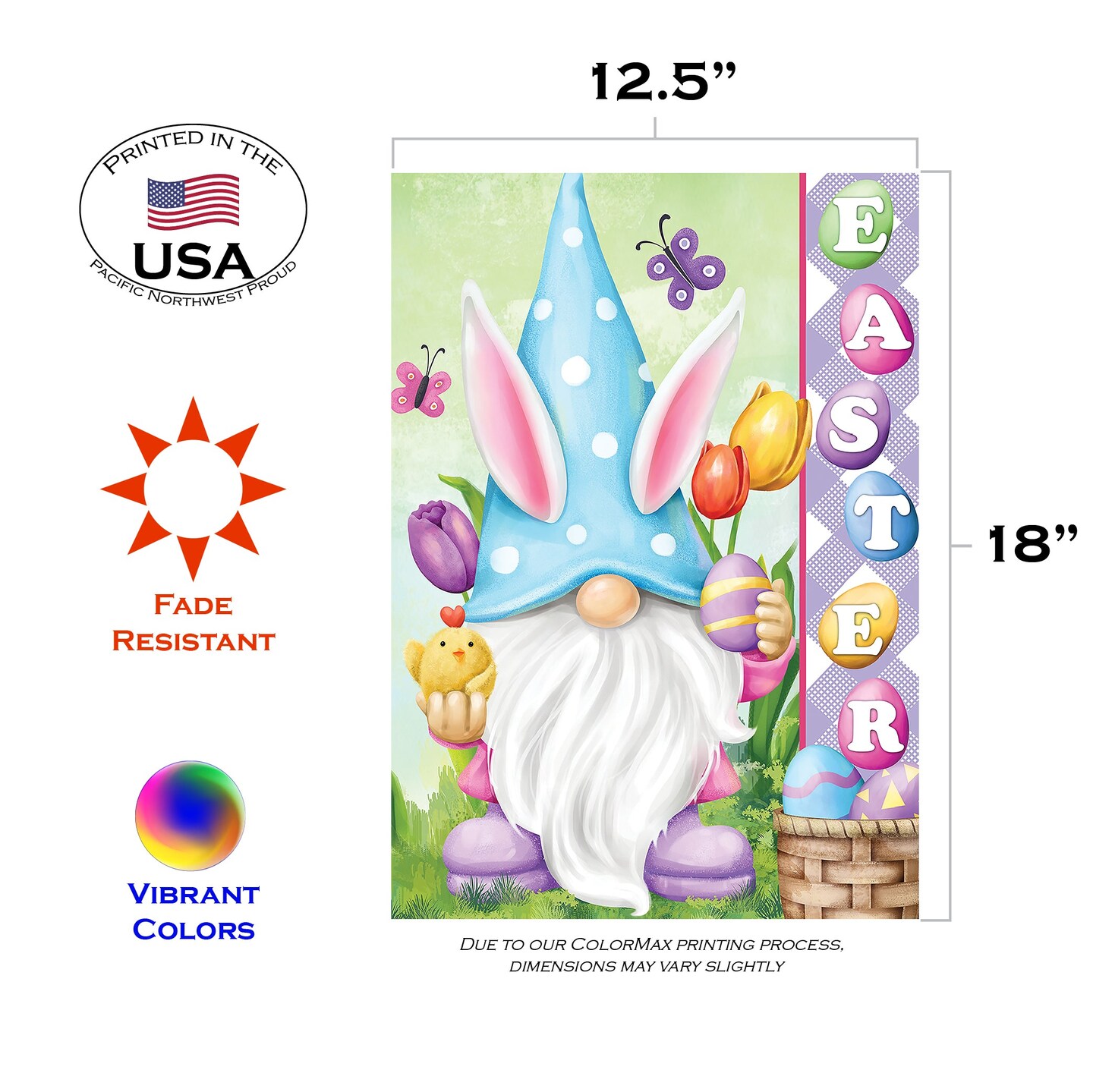 Bunny Gnome Egg Hunt Decorative Easter Double Sided Flag