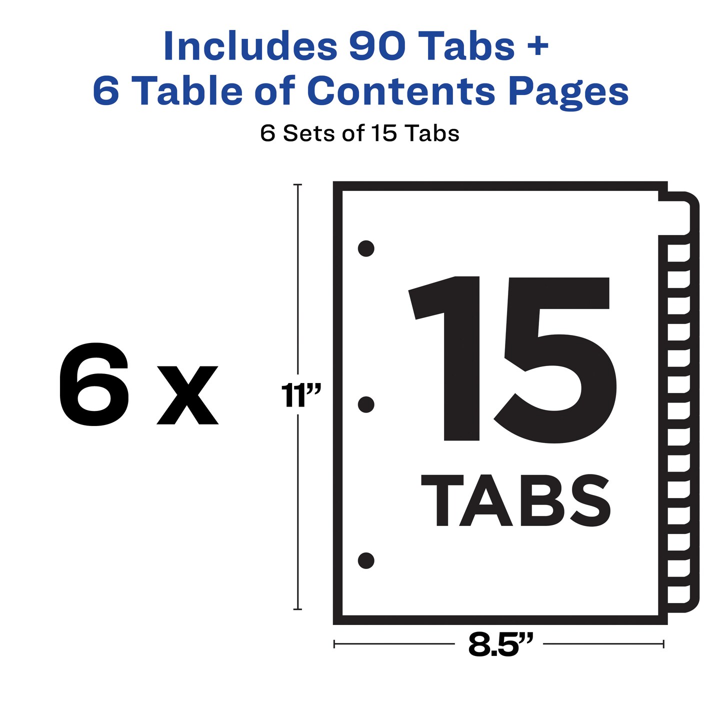 Avery Ready Index 15 Tab Binder Dividers, Customizable Table of Contents, Multicolor Tabs, 6 Sets (11197)