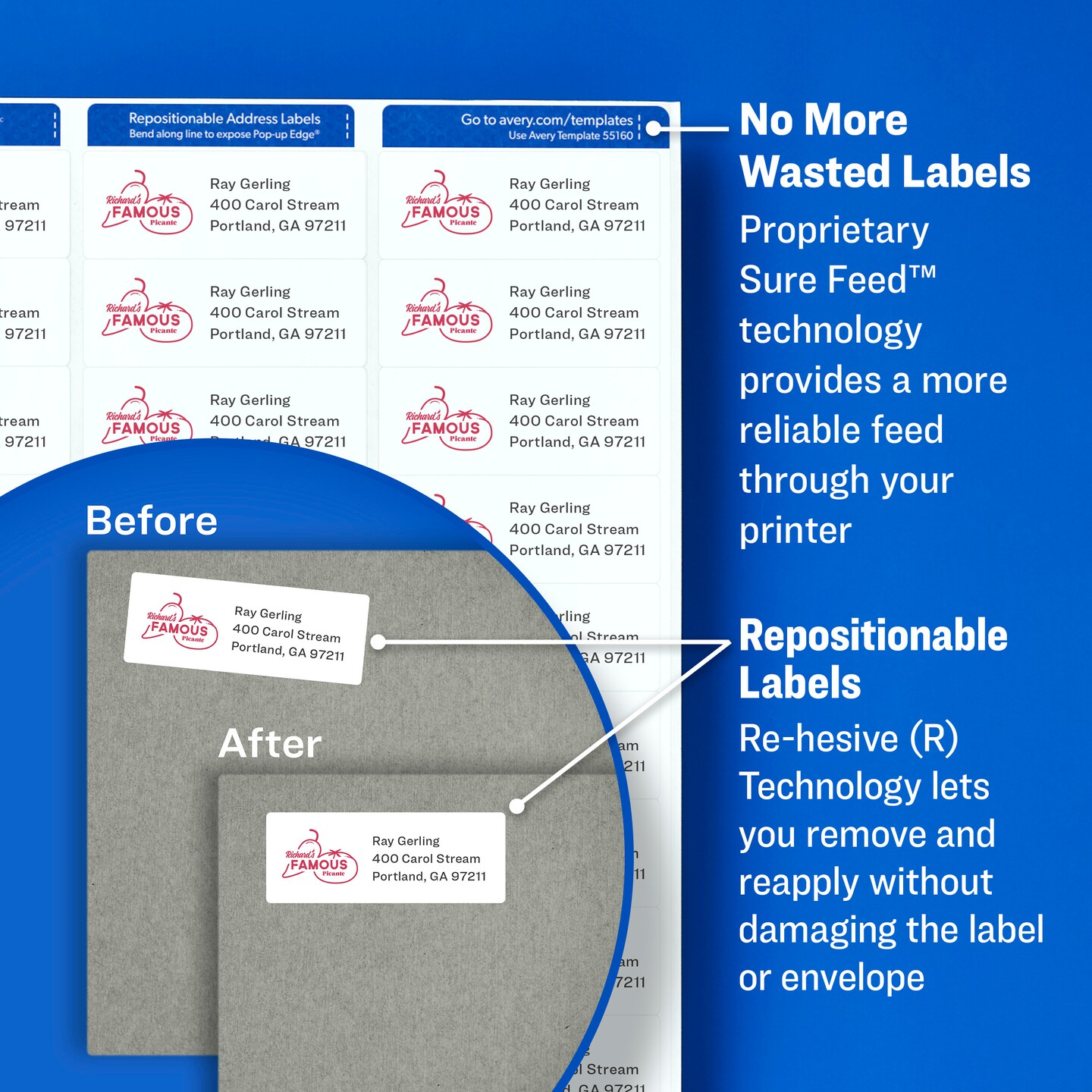 Avery Repositionable Shipping Labels, Sure Feed Technology, Repositionable Adhesive, 2" x 4", 250 Labels (58163)