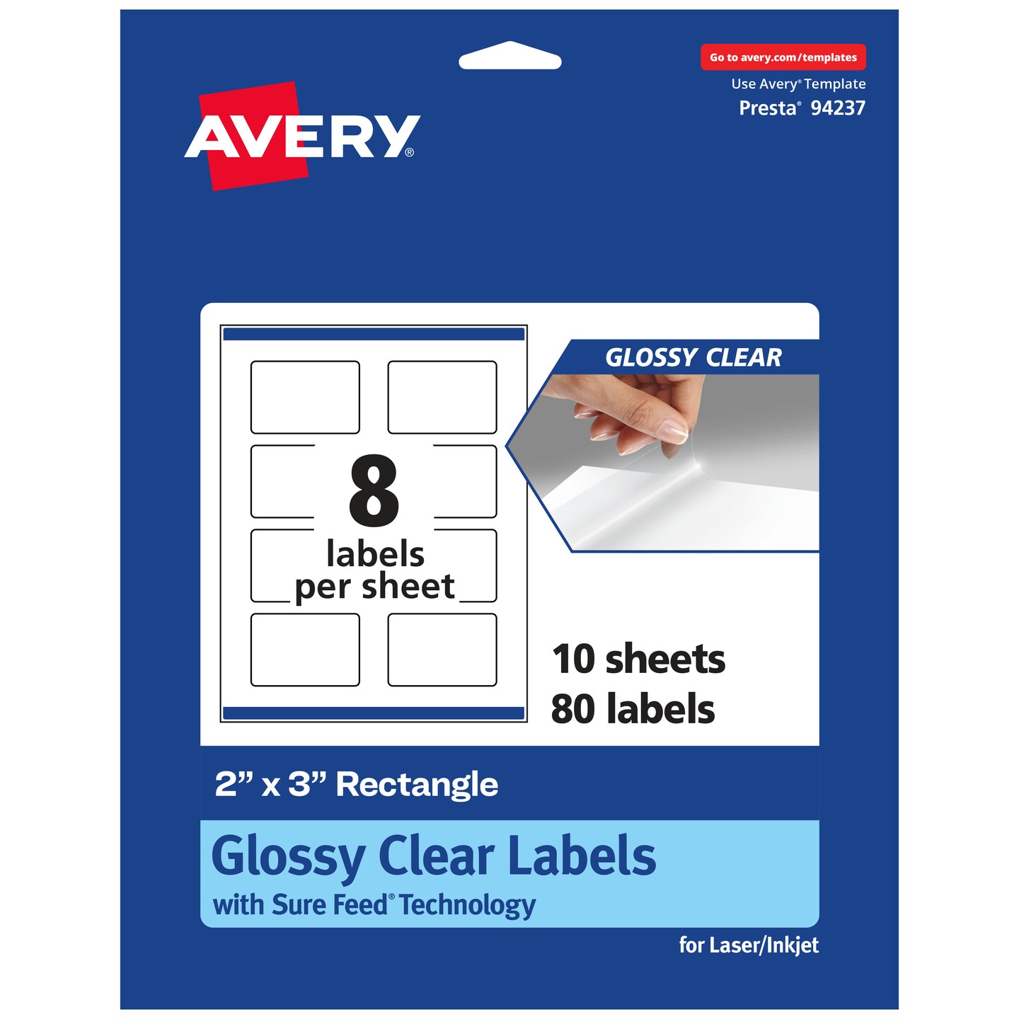 Avery Glossy Clear Rectangle Labels with Sure Feed, 2&#x22; x 3&#x22;