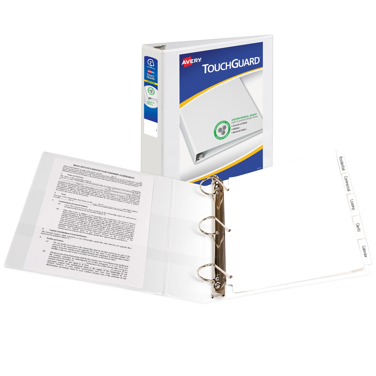 Avery TouchGuard Protection View 3 Ring Binder, Clear View Cover, 2 Inch Slant Rings, 1 White Binder (17194)