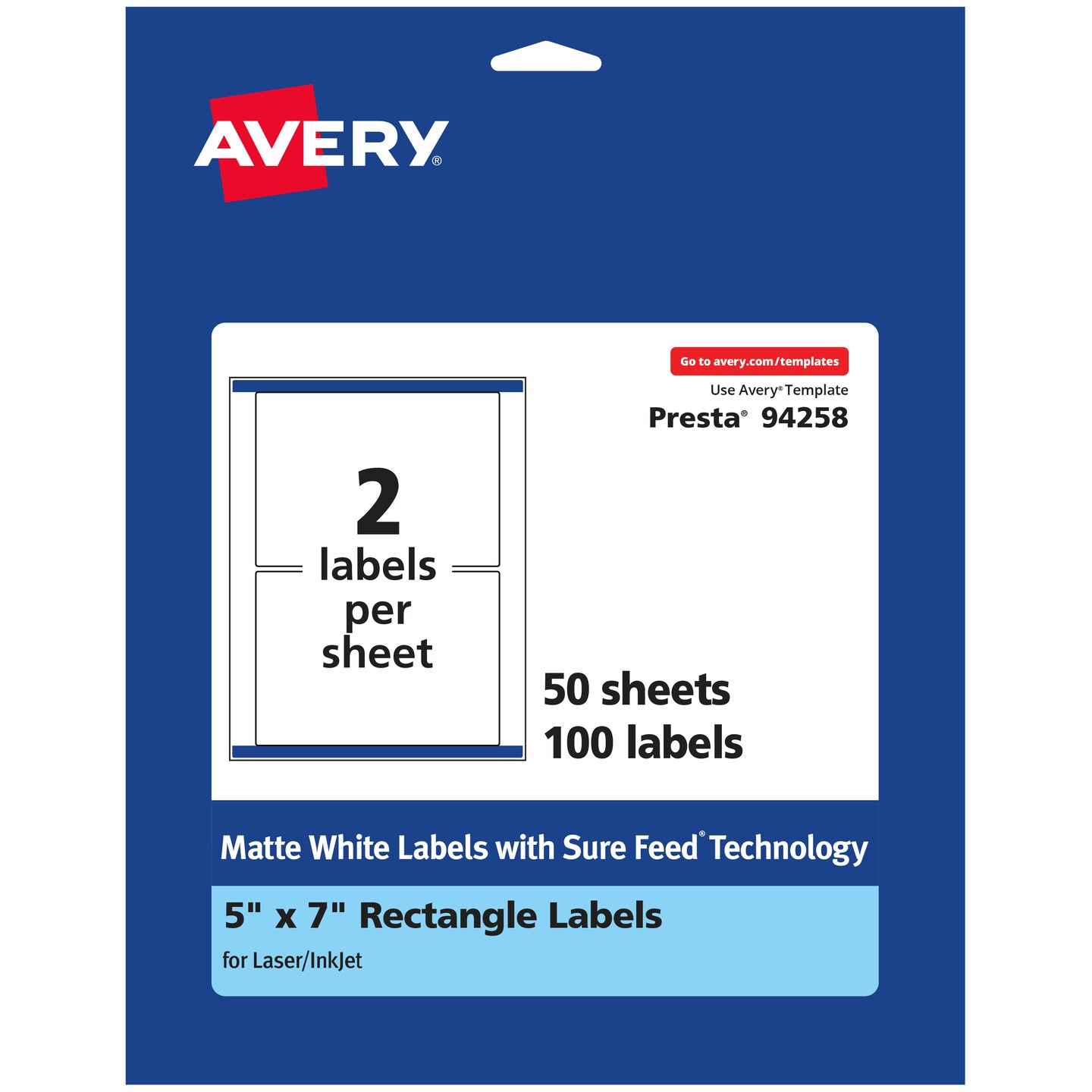 Avery Matte White Rectangle Labels, 5&#x22; x 7&#x22;