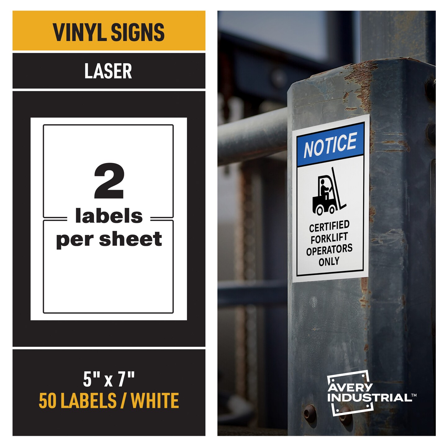 Avery Industrial Adhesive Vinyl Labels, 50ct, 5" x 7", White, Durable for Outdoors, Laser Printable (61551)