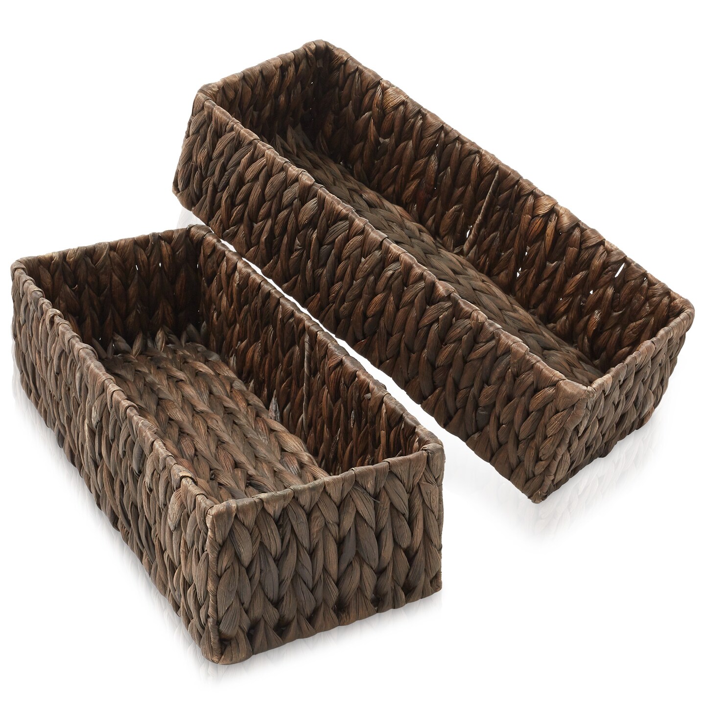 Casafield Set of 2 Bathroom Storage Baskets, Seagrass - Water Hyacinth, Woven Toilet Tank Topper Bins for Organizing Tissues, Toilet Paper, Toiletries, Shelves