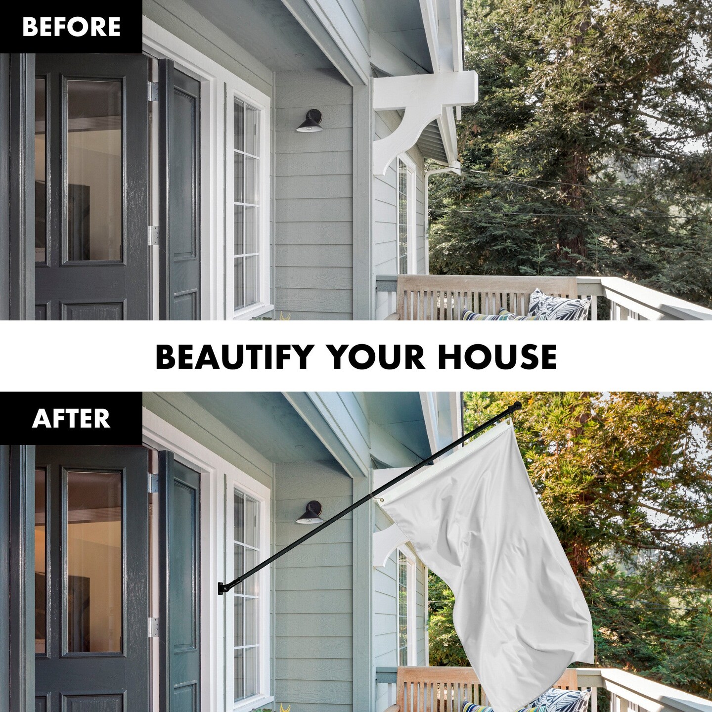 G128 Combo Pack: 5 Ft Tangle Free Aluminum Spinning Flagpole (Black) & Solid White Color Flag 2.5x4 Ft, LiteWeave Pro Series Printed 150D Polyester | Pole with Flag Included