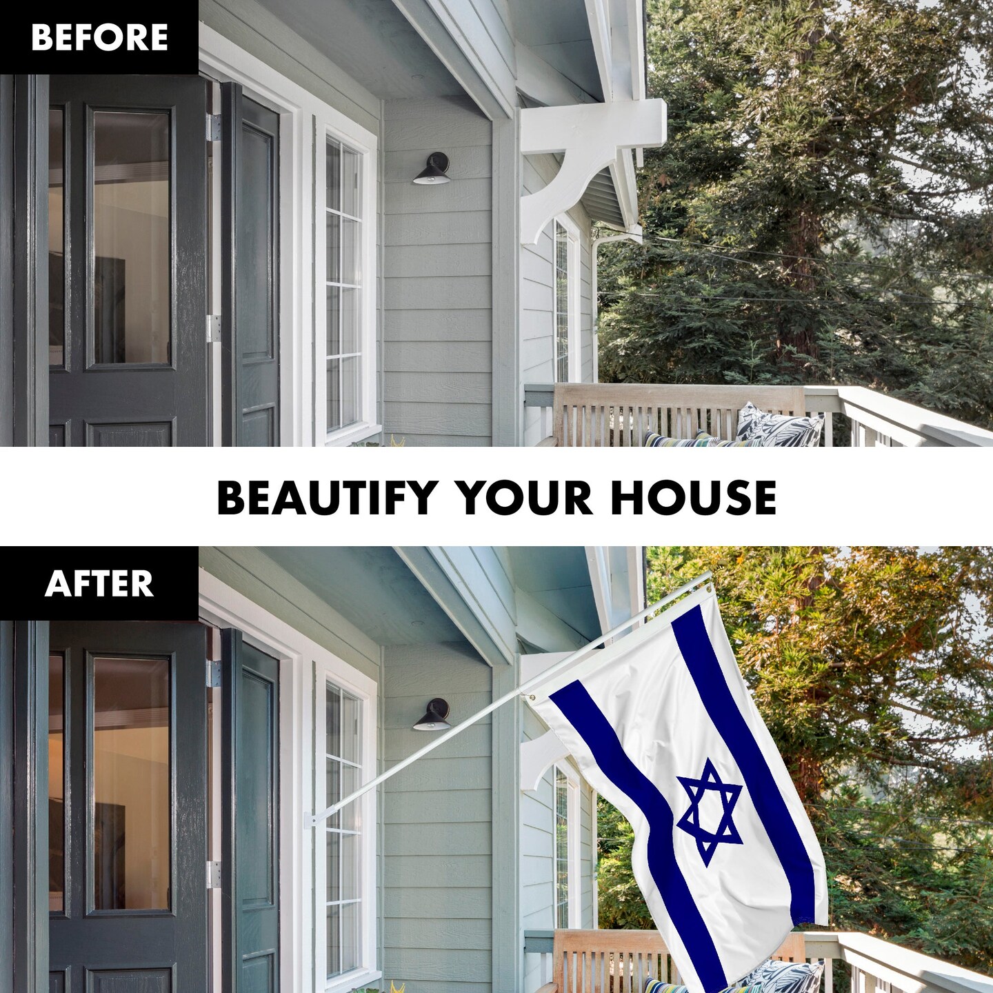 G128 Combo Pack: 6 Feet Tangle Free Spinning Flagpole (White) Israel Israeli Flag 3x5 ft Printed 150D Brass Grommets (Flag Included) Aluminum Flag Pole