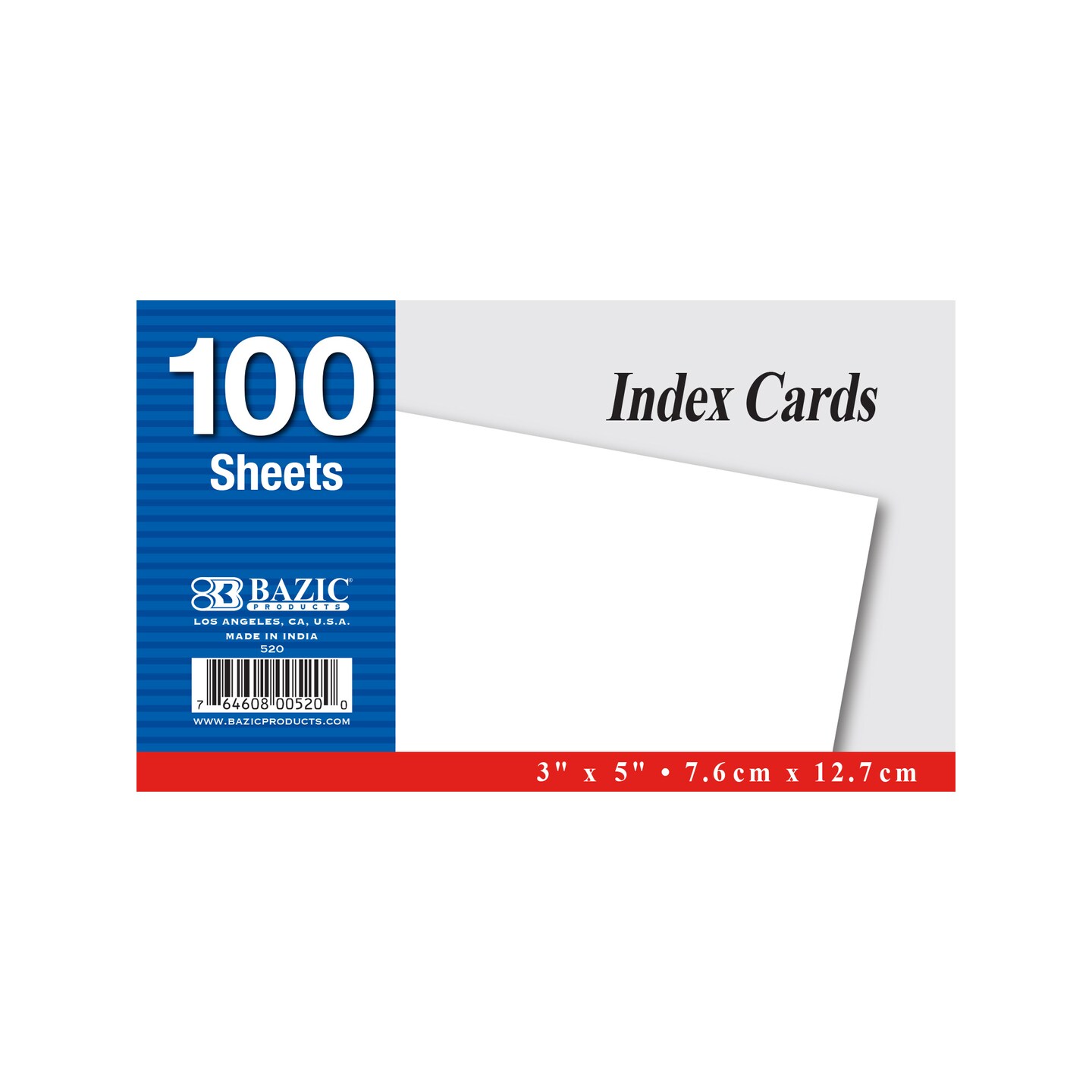 BAZIC Unruled White Index Card 3&#x22; X 5&#x22; 100 Ct.