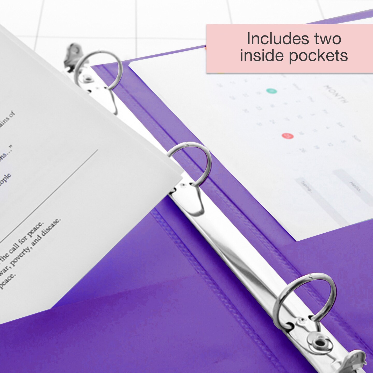 BAZIC Binder View 1&#x22; Assorted Neon Color 3-Ring w/ 2-Pockets