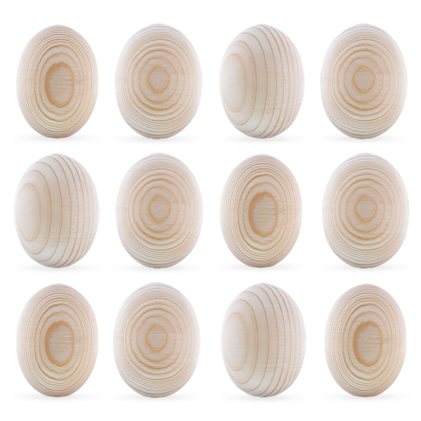 Set of 12 Unpainted Blank Unfinished Wooden Eggs 2.5 Inches