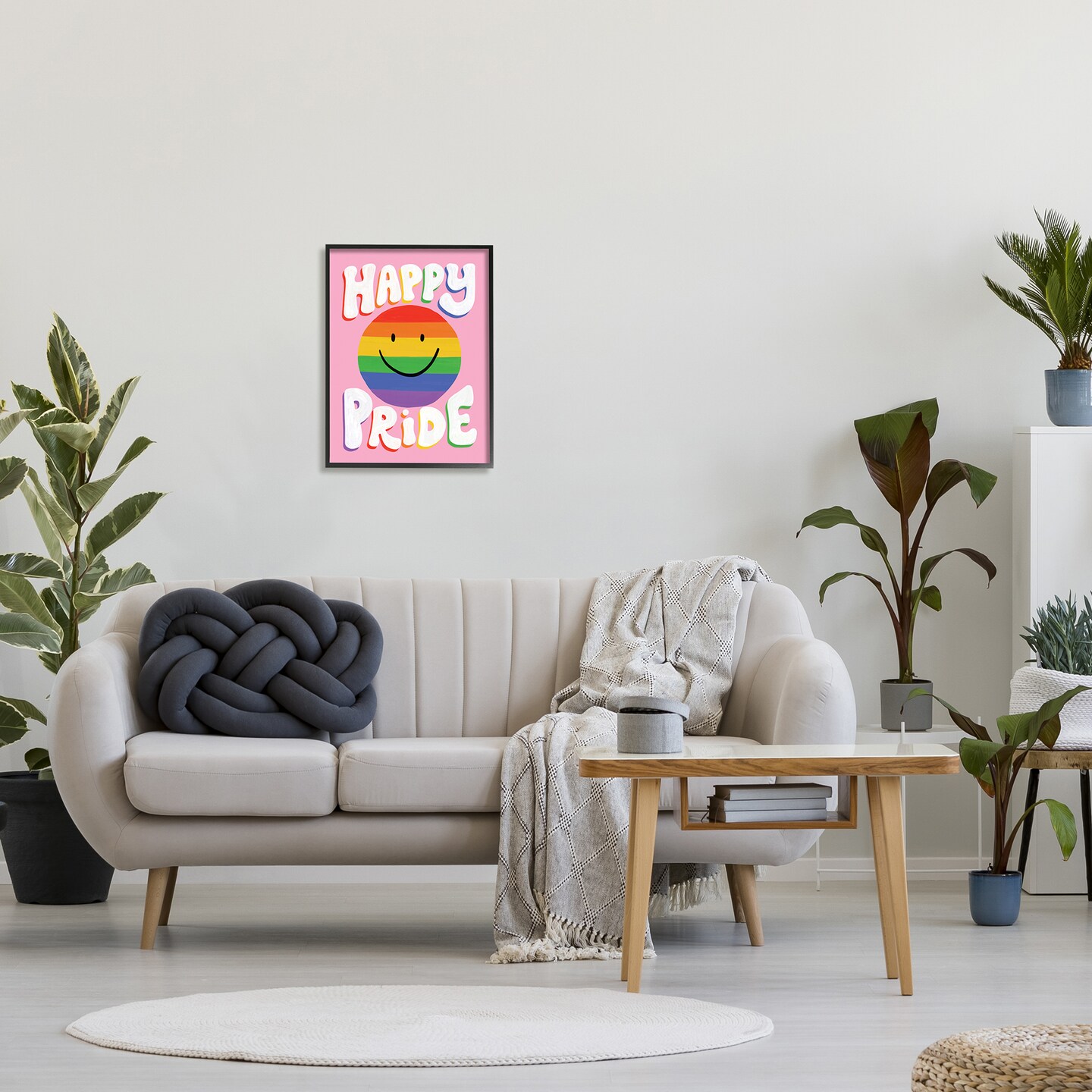 Stupell Industries Happy Pride Rainbow Smiley Black Framed Giclee Art