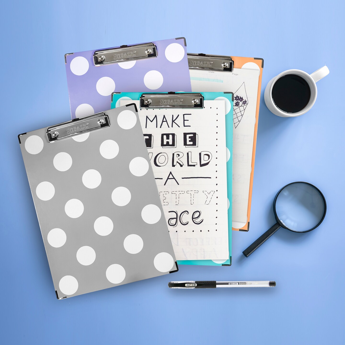 BAZIC Paperboard Clipboard Standard Size Carnival Polka Dot w/ Low Profile Clip
