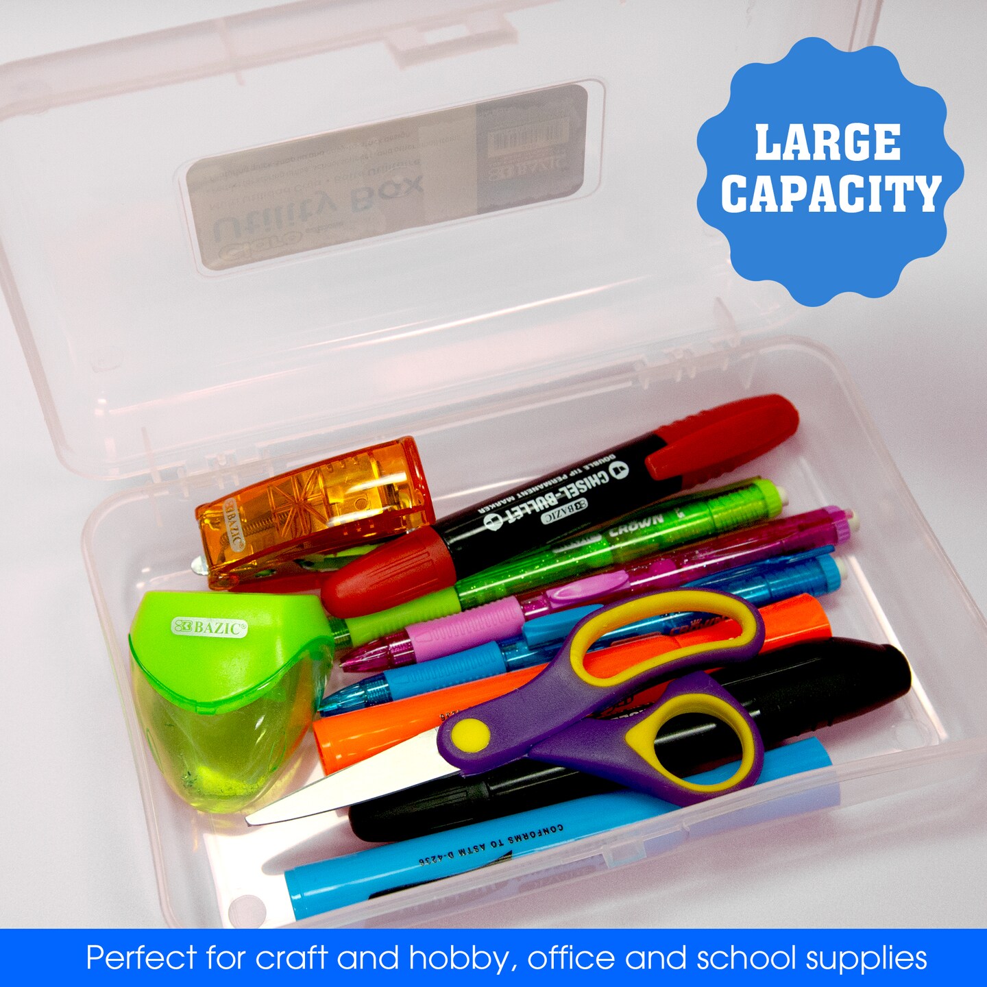 BAZIC Pencil Case Multipurpose Utility Box - Clear