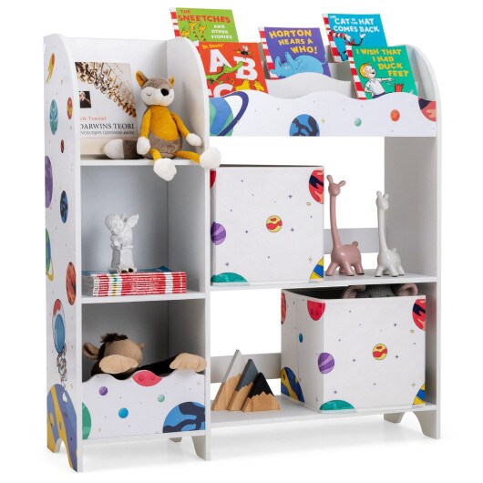 Kids Toy and Book Organizer Children Wooden Storage Cabinet with Storage Bins