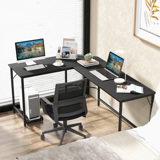 L-Shaped Computer Desk with CPU Stand Power Outlets and USB Ports