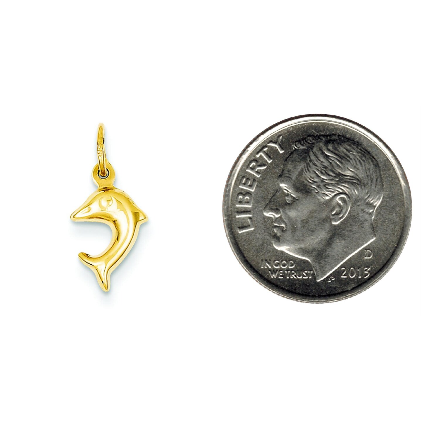 14K Yellow Gold 3D Dolphin Charm Jewelry Pendant 16mm x 7mm