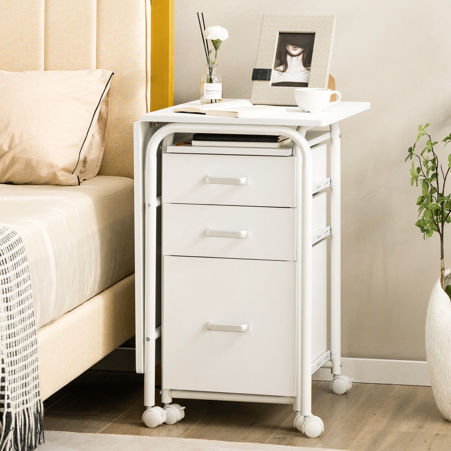 Folding Computer Laptop Desk Wheeled Home Office Furniture