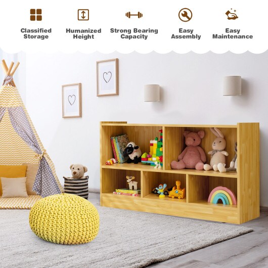 Kids 2-Shelf Bookcase with 5-Cube Wood Toy Storage Organizer Perfect for Children&#x27;s Room or Bedroom