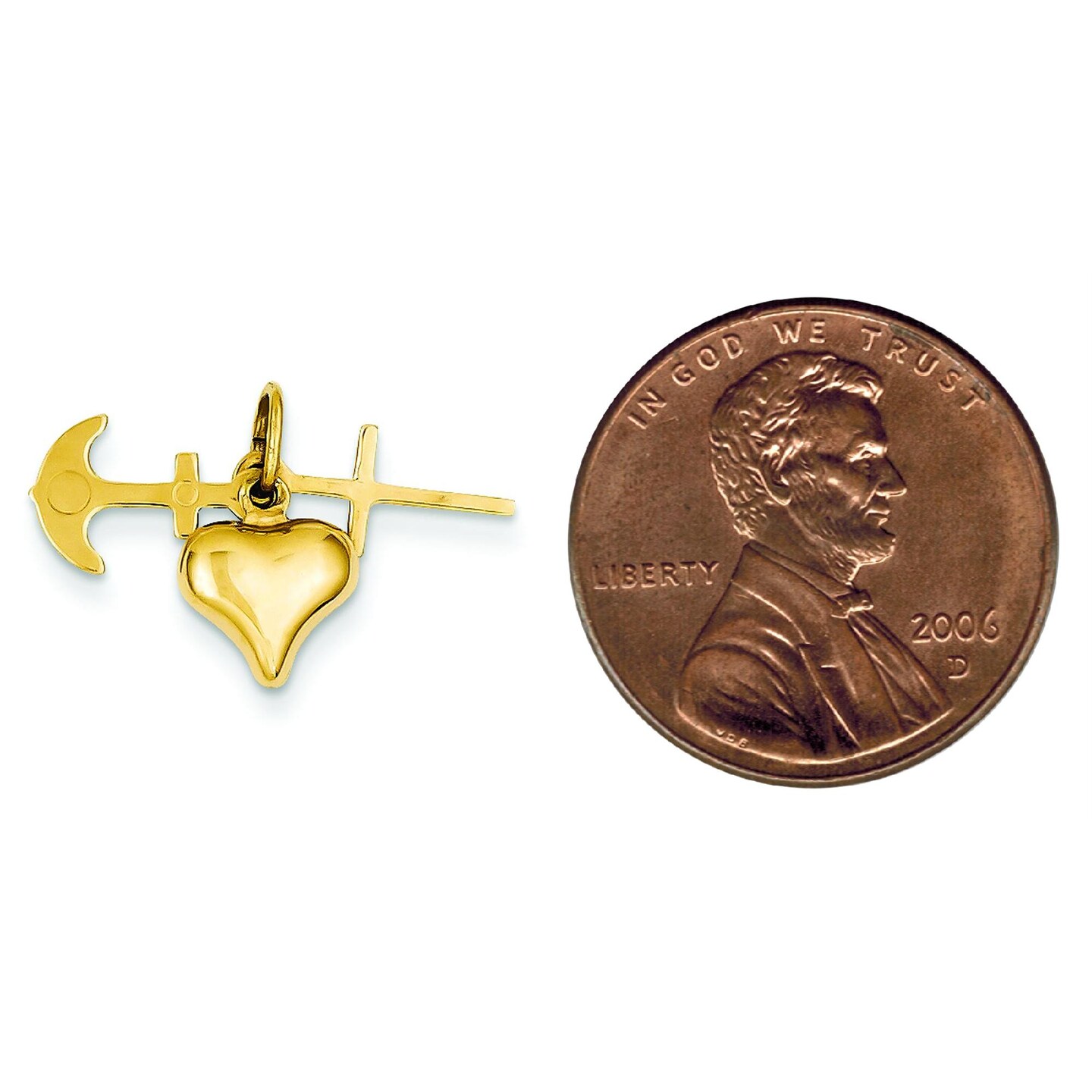 14K Gold Faith Hope &#x26; Charity Heart Cross Charm New |A Jewerly 19mm x 20mm
