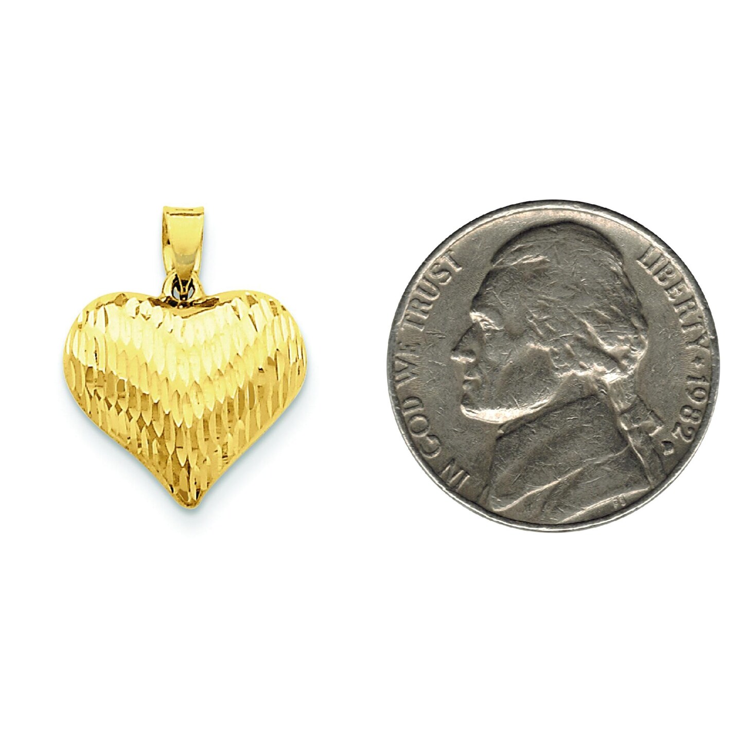 14K Yellow Gold Puffed Heart Charm Love Pendant Jewelry 20 X 16mm