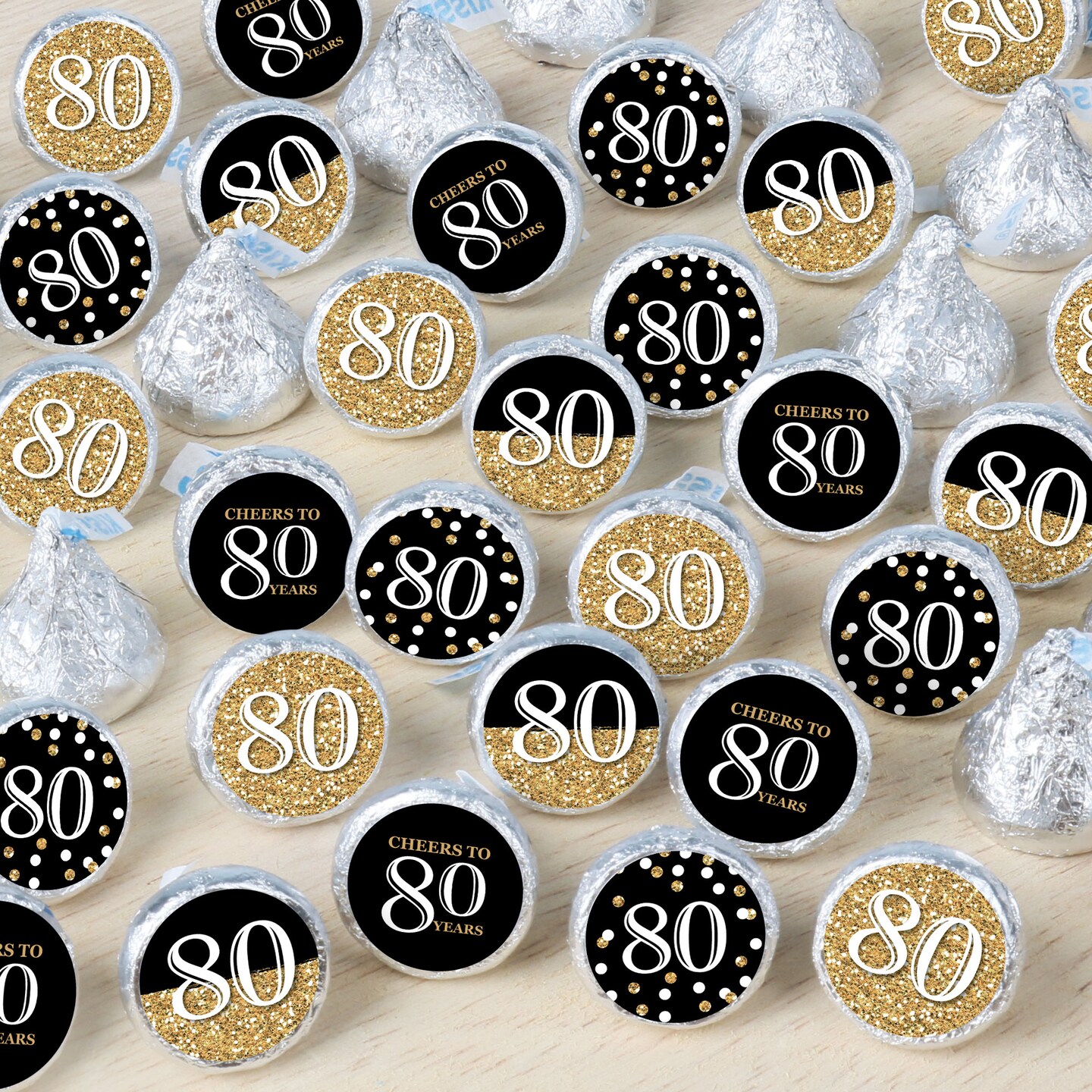 Big Dot of Happiness Adult 80th Birthday - Gold - Birthday Party Small Round Candy Stickers - Party Favor Labels - 324 Count
