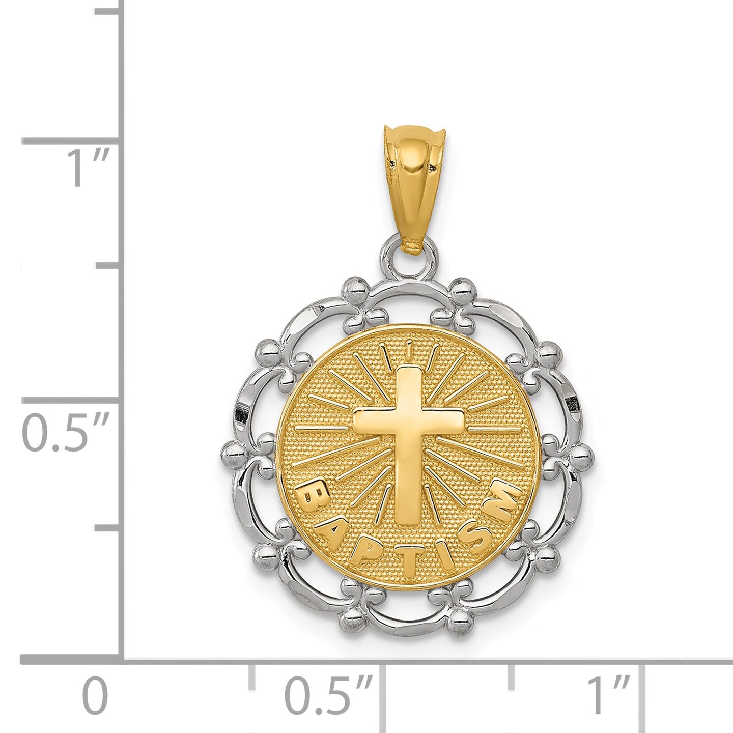 14K Two Tone Gold Baptism Pendant Charm Jewelry 18 x 16 mm