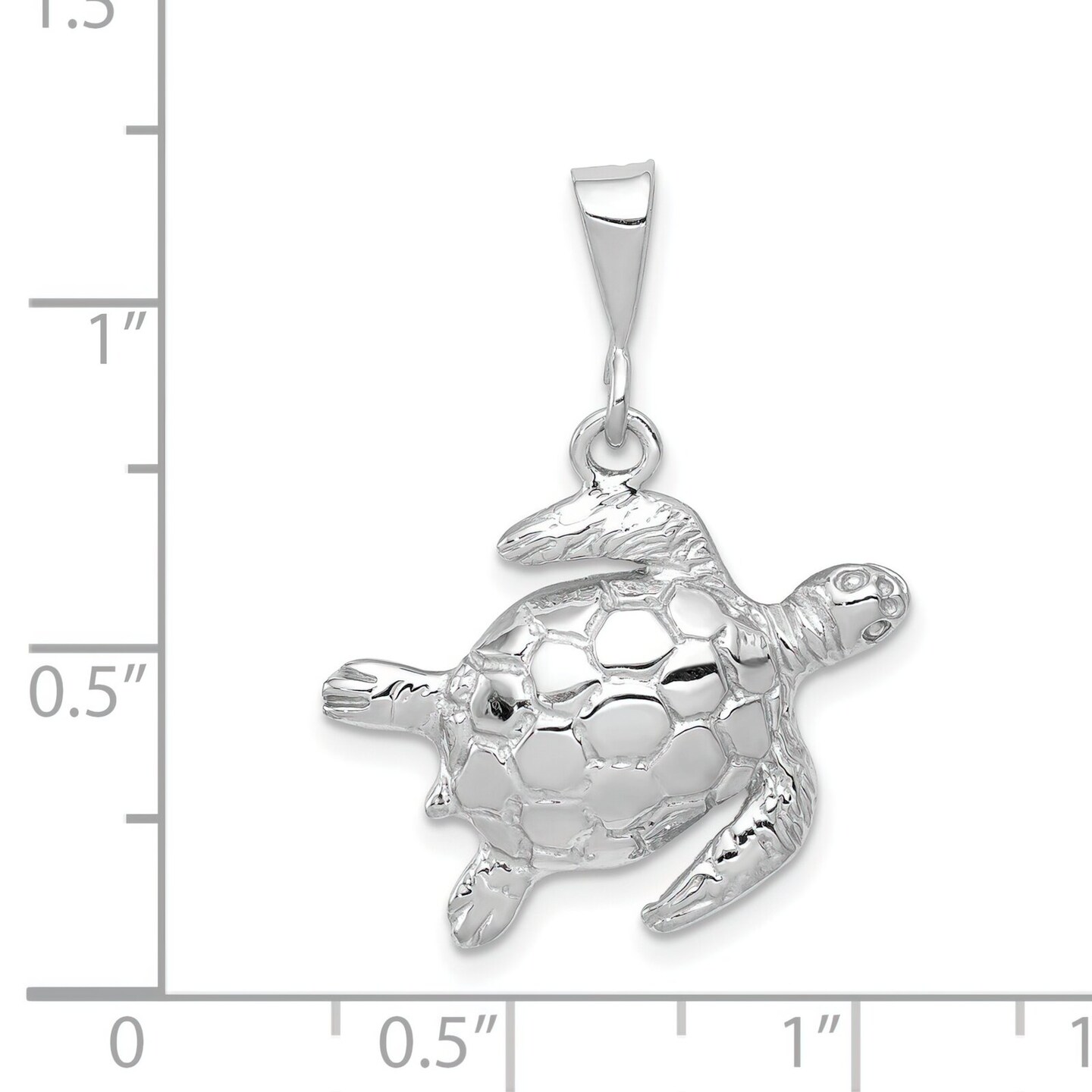 14K White Gold Polished Sea Turtle Pendant Jewelry 29.4mm x 21.8mm
