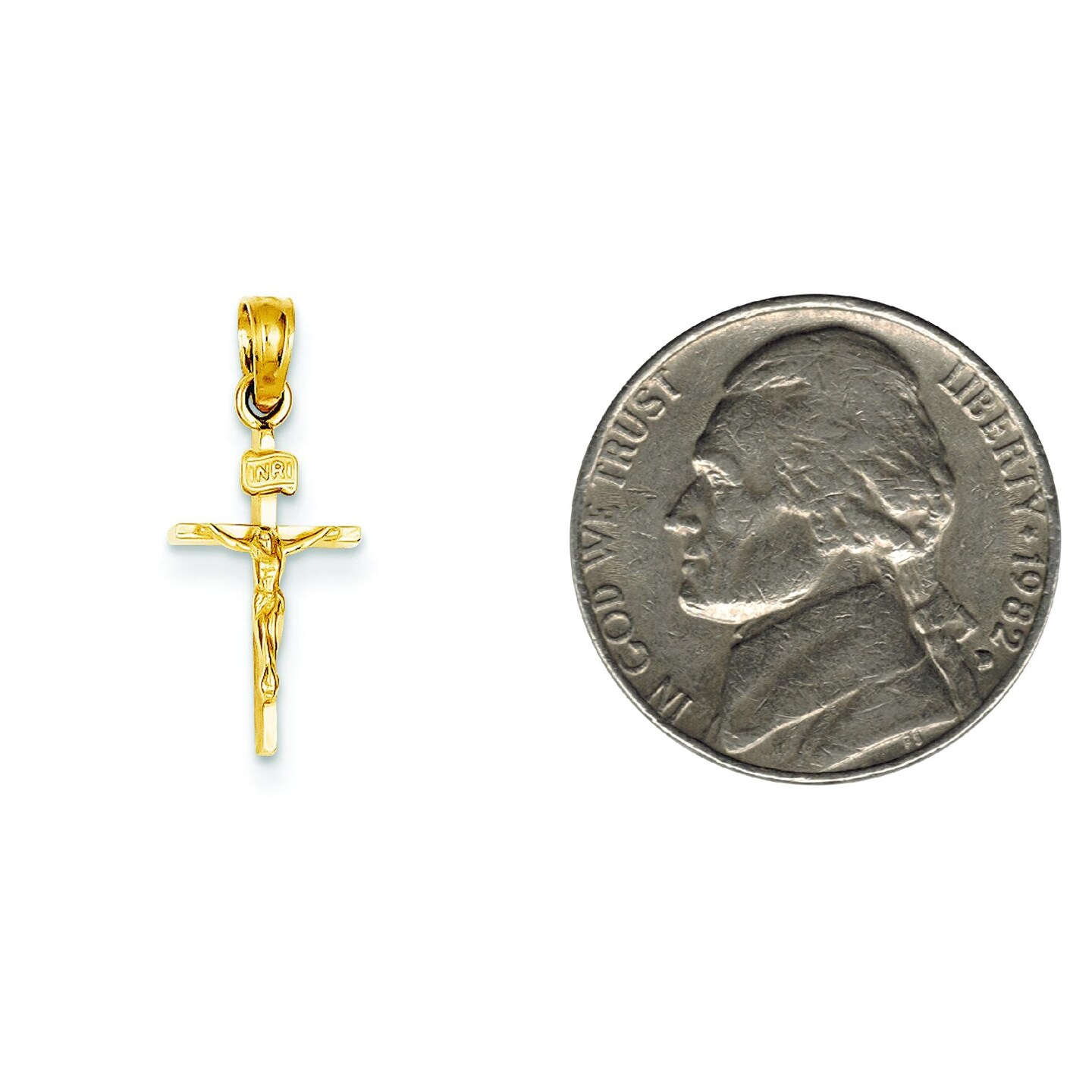 14K Yellow Gold INRI Crucifix Pendant Charm Jewelry 23mm x 9mm