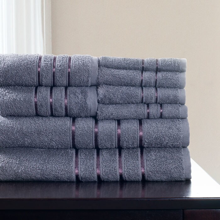 Lavish Home   8 Piece 100% Cotton Plush Bath Towel Set - Silver