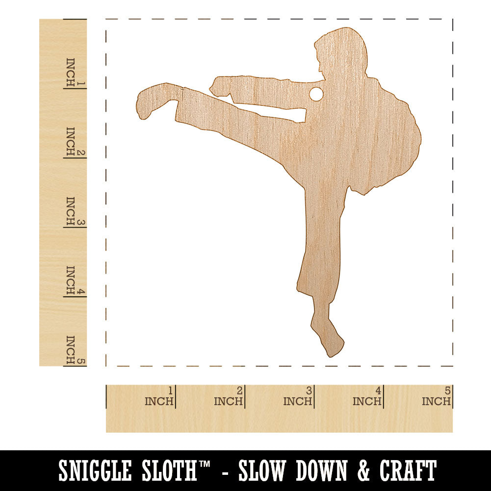Martial Arts Karate Kick Solid Unfinished Craft Wood Holiday Christmas Tree DIY Pre-Drilled Ornament