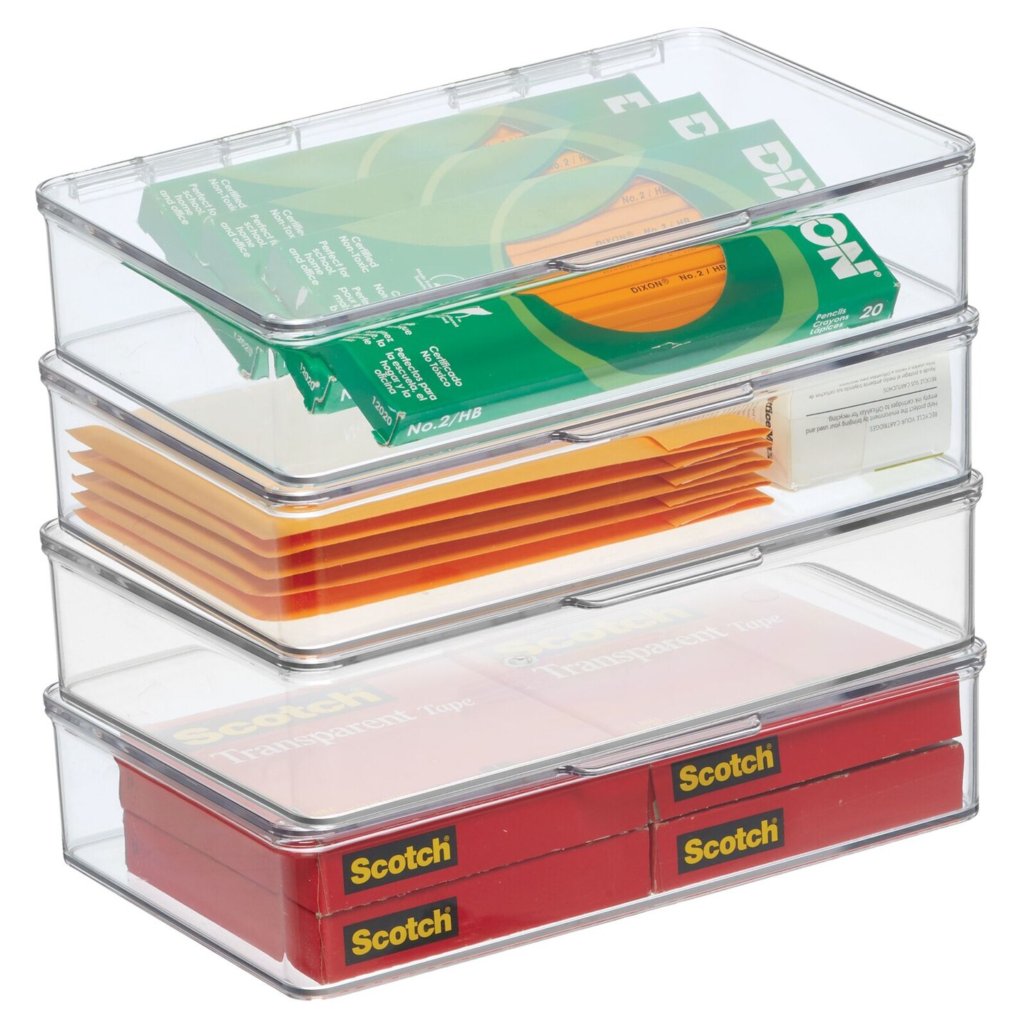 mDesign Plastic Home Office Storage Bin Container, Desk Organizer, 2 Pack,  Clear