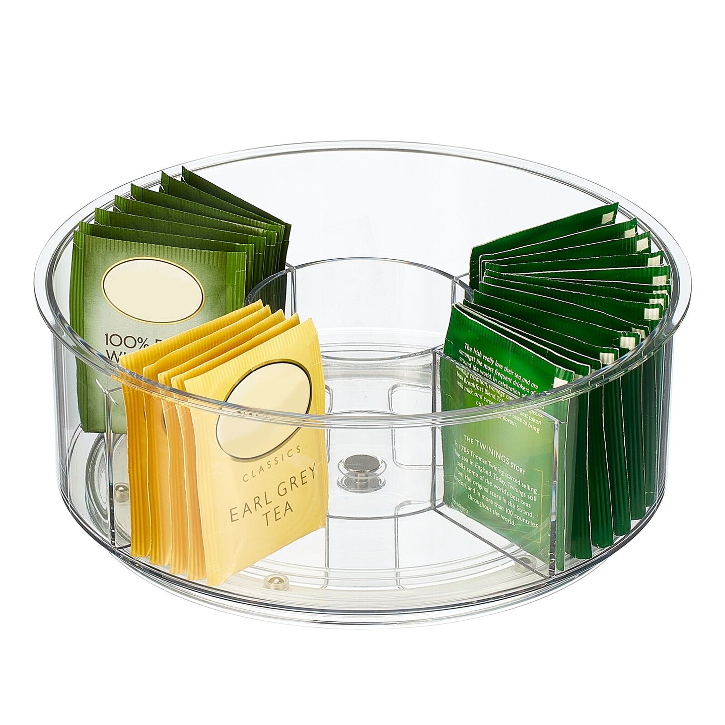 mDesign Lazy Susan Divided Turntable Tea Bag Spinner for Kitchen