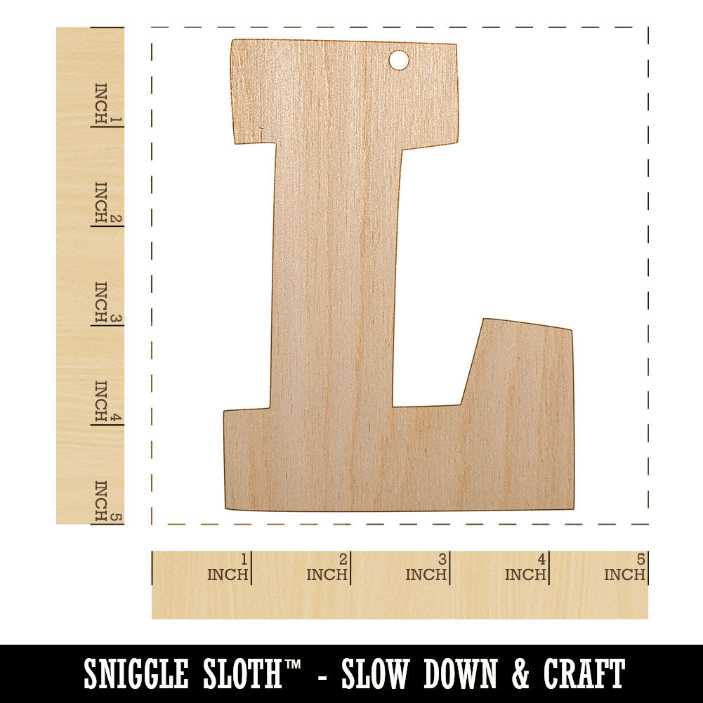 Letter L Uppercase Fun Bold Font Unfinished Craft Wood Holiday Christmas Tree DIY Pre-Drilled Ornament