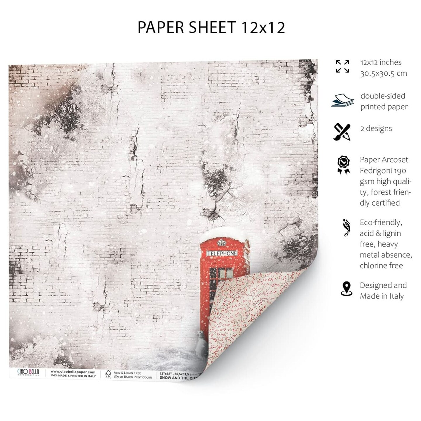 Ciao Bella  Snow Falls Soundlessly Paper Sheet 12&#x22;x12&#x22; 1 Sheet