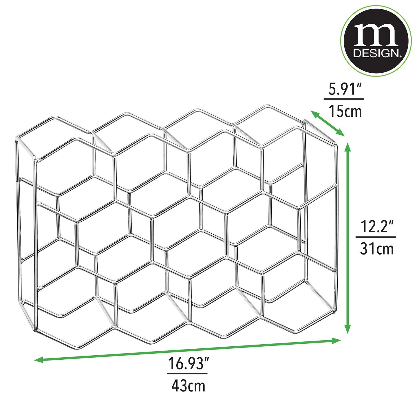 mDesign Hexagon 11 Bottle Wine Rack for Kitchen Counter or Fridge