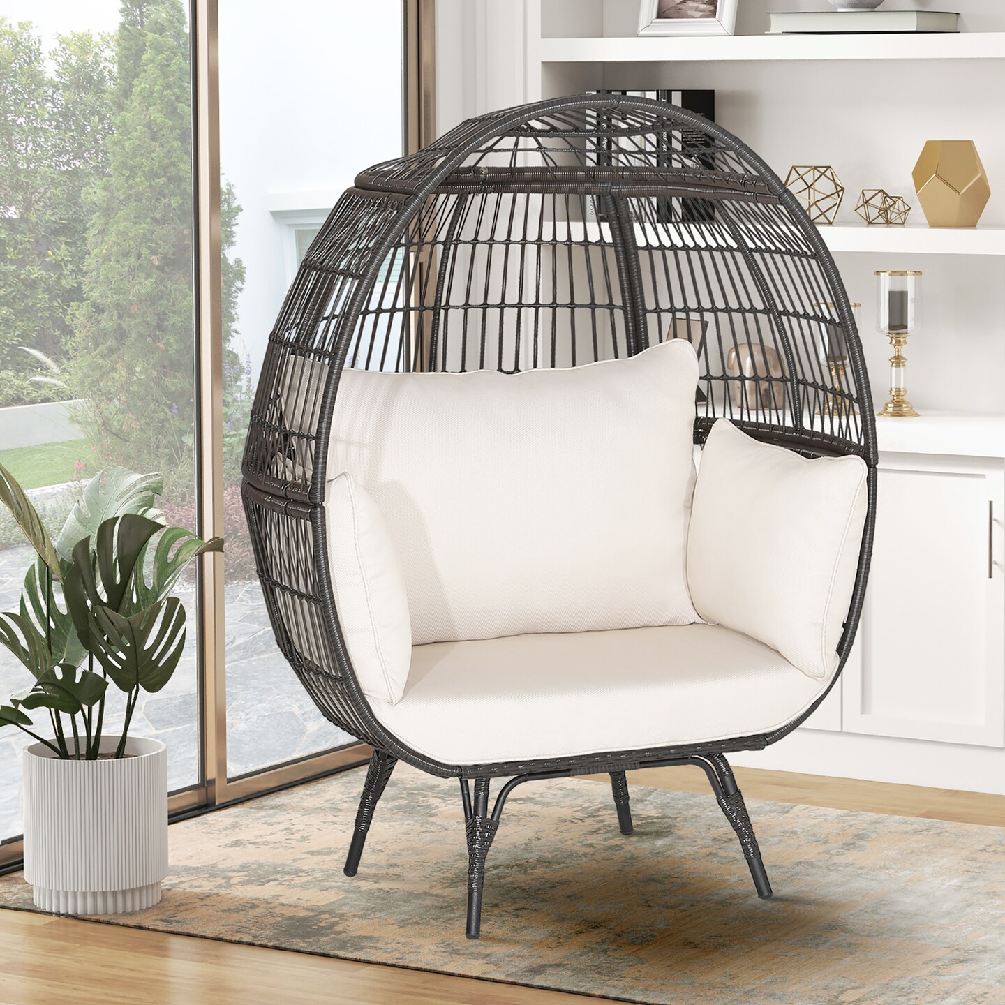 Costway Patio Oversized Rattan Wicker Egg Chair Lounge Basket 4 Cushion Indoor & Outdoor